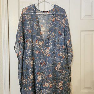Dusty Blue Floral Bathing Suit Swim Beach Cover Coverup